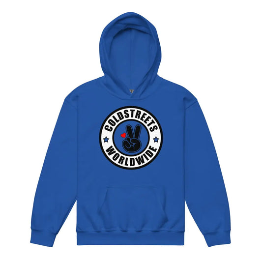 Royal blue kids hoodie featuring Cold Steel Worldwide logo design from CS Clothing Co