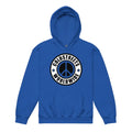 Royal blue kids hoodie with peace sign logo and Coldsteel Worldwide text design