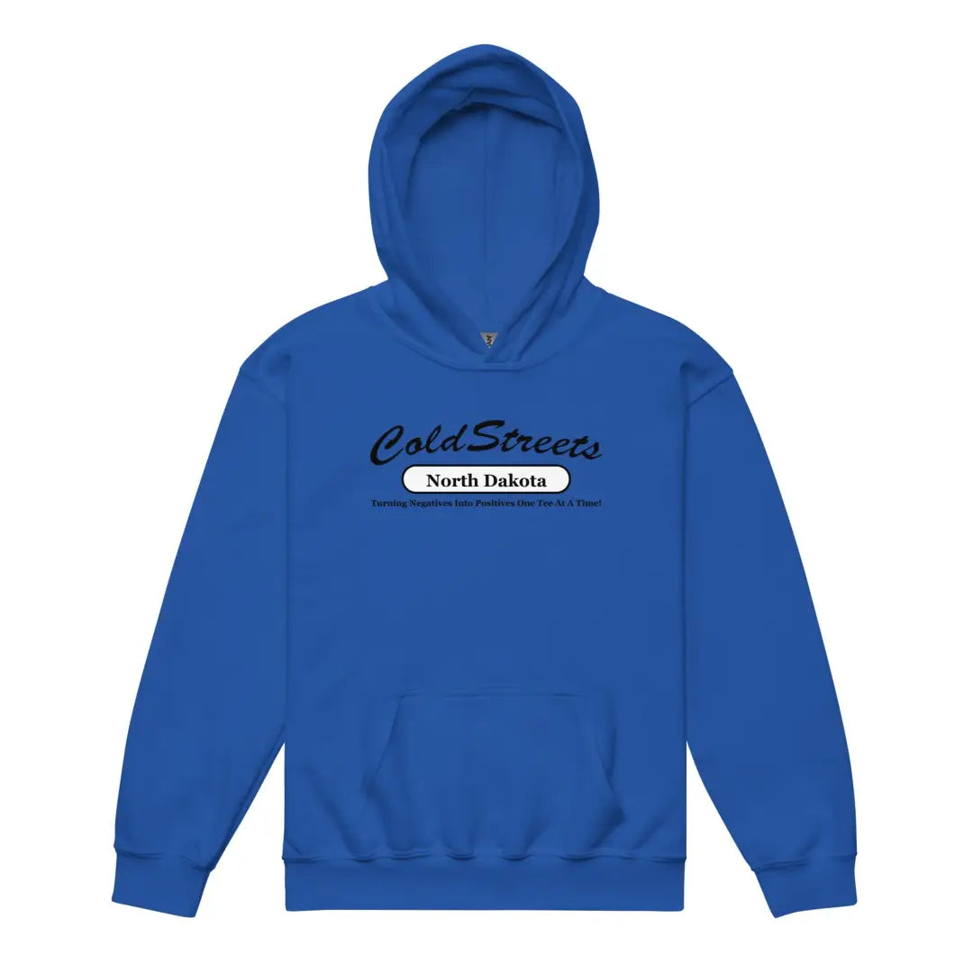 Royal blue kids hoodie featuring Cold Streets North Dakota print by CS Clothing Co