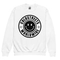 White sweatshirt with black smiley logo and COLDSTREETS WORLDWIDE from CS Clothing Co