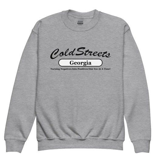 Grey crewneck sweatshirt with Cold Streets Georgia text from CS Clothing Co in sport grey design