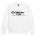 White sweatshirt featuring Cold Streets, Georgia text, perfect for royal sport grey style