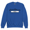 Royal blue sweatshirt with Cold Streets Idaho design from CS Clothing Co. featuring sporty style