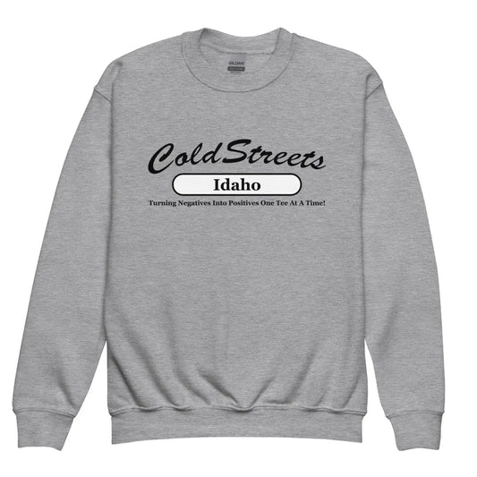 Grey crewneck sweatshirt with Cold Streets Idaho design in sport grey royal color