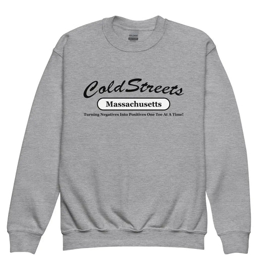 Grey crewneck sweatshirt with Cold Streets Massachusetts print in sport grey royal color