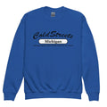 Royal blue sweatshirt with Cold Streets Michigan design from CS Clothing Co. for sport grey royal fans