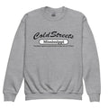 Grey sweatshirt featuring Cold Streets, Mississippi in sport grey royal design