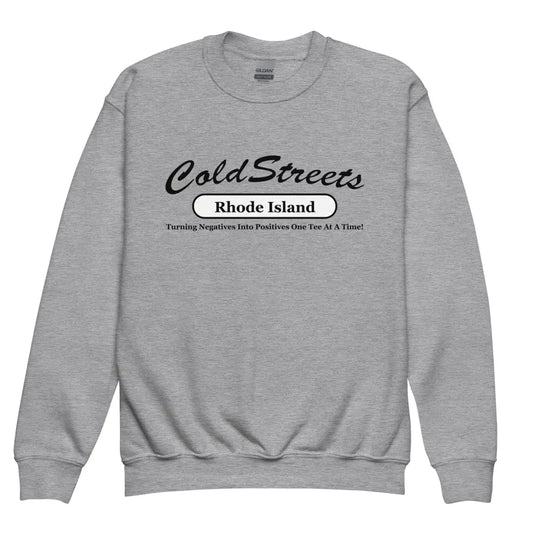 Grey sweatshirt with Cold Streets Rhode Island text in sport grey royal color