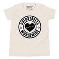 White ring-spun combed cotton t-shirt with black heart logo and Coldstreets Worldwide text