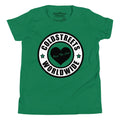 Green ring-spun combed cotton t-shirt with Coldstreets Worldwide logo and black heart design