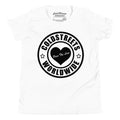 White ring-spun combed cotton t-shirt with Coldstreets Worldwide logo and heart design