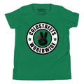 Green t-shirt with Circular Coldstreets Worldwide Logo and Peace Sign Bunny Design