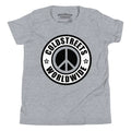 Grey ring-spun combed cotton t-shirt with peace sign logo and COLDSTREETS WORLDWIDE text