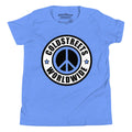 Light blue ring-spun combed cotton t-shirt with circular peace sign and COLDSTREETS WORLDWIDE