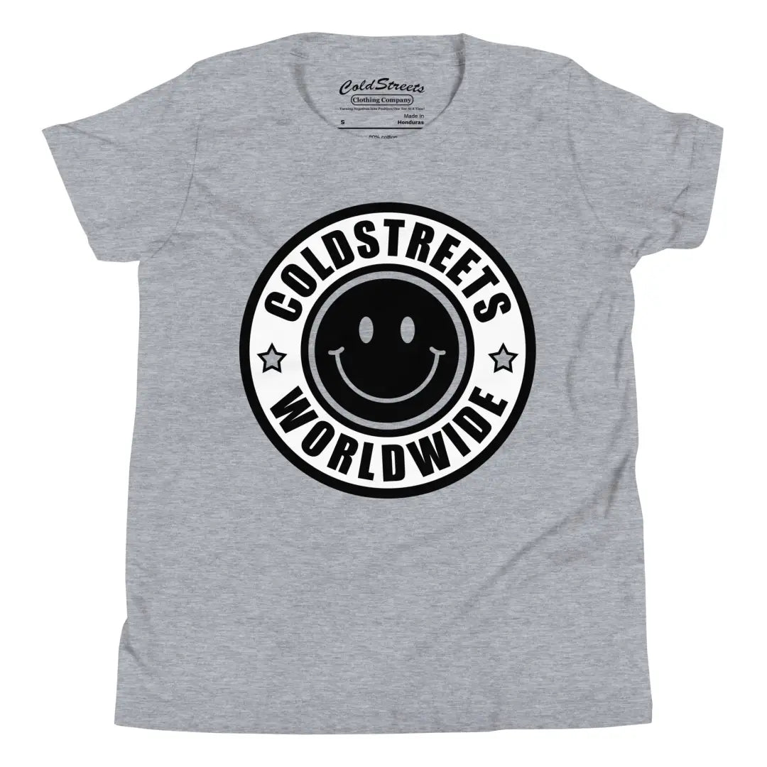 Gray t-shirt in ring-spun combed cotton with smiley logo and COLDSTREETS WORLDWIDE text