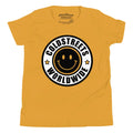 Yellow ring-spun combed cotton t-shirt with black smiley logo and Coldstreet Worldwide text