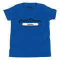 Blue t-shirt with Cold Streets Idaho text in black, made of ring-spun combed cotton