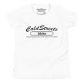 White ring-spun combed cotton t-shirt featuring Cold Streets Idaho design and slogan