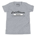 Grey t-shirt with Cold Streets Kansas text in black, made from ring-spun combed cotton