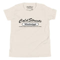 White t-shirt featuring Cold Streets Mississippi in black, made of ring-spun combed cotton