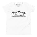 White ring-spun combed cotton t-shirt featuring Cold Streets Mississippi design
