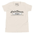 White ring-spun combed cotton t-shirt with Cold Streets Oregon text and slogan