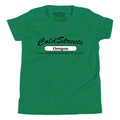 Green T-shirt in ring-spun combed cotton with Cold Streets Oregon text by CS Clothing Co