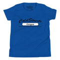 Blue t-shirt with Cold Streets Oregon print, made from ring-spun combed cotton