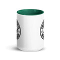 White ceramic mug with green interior and black logo design for CS Clothing Co