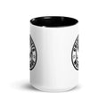 White ceramic coffee mug with black interior and logo, ideal for CS Clothing Co. fans