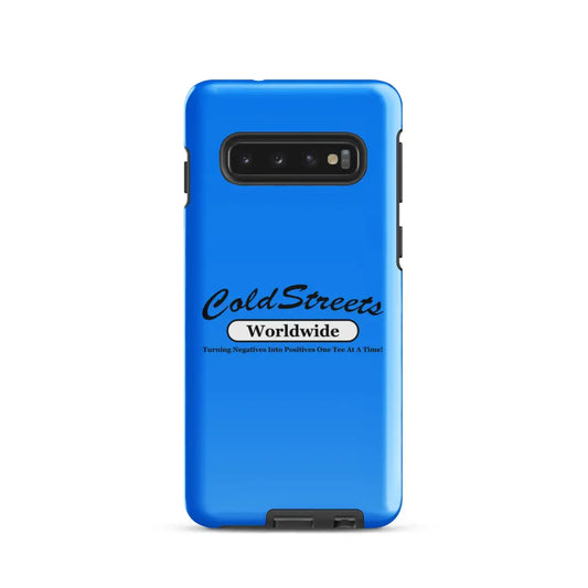 Blue phone case with ColdStreets Worldwide for Samsung Galaxy S20 S21 S22