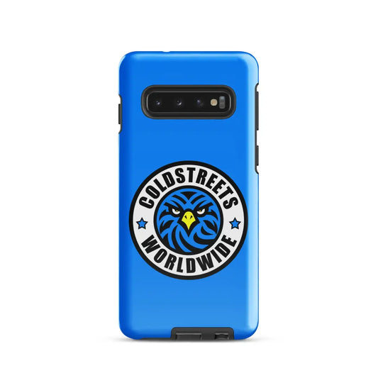 Blue phone case with Coldstreets Worldwide logo for Samsung Galaxy S20 S21 S22