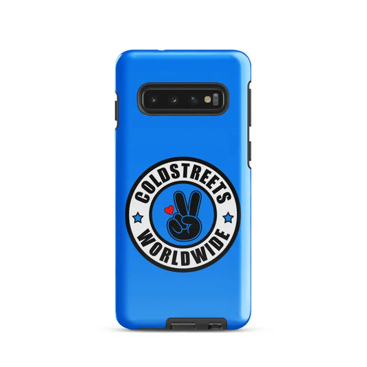 Blue phone case with Coldstreet Worldwide peace sign logo for Samsung Galaxy S20 S21 S22