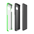 Exploded view of Samsung Galaxy S20 case components in white, black, and gray