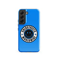 Blue phone case with smiley face logo for Samsung Galaxy S20, S21, S22 from CS Clothing Co