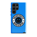 Blue phone case with Coldstreets Worldwide smiley logo for Samsung Galaxy S20 S21 S22