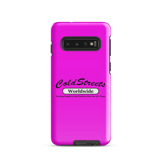 Hot pink phone case with ColdStreets Worldwide logo for Samsung Galaxy S20 S21 S22