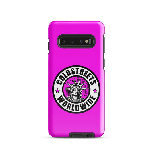 Hot pink phone case with Statue of Liberty logo for Samsung Galaxy S20, S21, S22