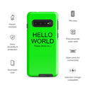 Bright green phone case with HELLO WORLD text for Samsung Galaxy S20 S21 S22