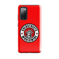 Red phone case for Samsung Galaxy S20, S21, S22 featuring Coldstreets Worldwide logo