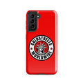 Red phone case for Samsung Galaxy S20, S21, S22 with Statue of Liberty logo and Coldsteel’s Worldwide