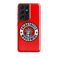 Red phone case for Samsung Galaxy S20/S21/S22 with Coldstreet’s logo and Statue of Liberty design