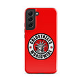 Red phone case for Samsung Galaxy S20 S21 S22 featuring Cold Streets Worldwide logo