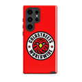 Red phone case with Coldstreets Worldwide logo, perfect for Samsung Galaxy S20, S21, S22