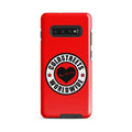 Red phone case for Samsung Galaxy S20, S21, S22 featuring Coldstreets Worldwide logo