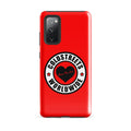 Red phone case with Coldstreets Worldwide logo and heart design for Samsung Galaxy S20 S21 S22