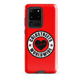 Red phone case for Samsung Galaxy S20, S21, S22 with Coldstreets Worldwide logo