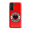 Red phone case with Coldstreets Worldwide logo and heart design for Samsung Galaxy S21