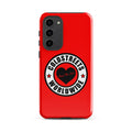 Red phone case for Samsung Galaxy S20, S21, S22 featuring Coldstaffs Worldwide logo