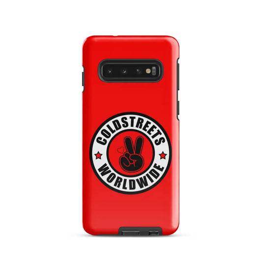 Red phone case for Samsung Galaxy S20, S21, S22 with Coldstreet Worldwide logo